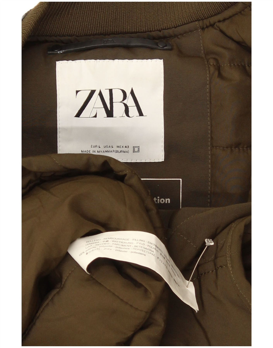 Zara muška prošivena jakna UK 40, veliki kaki poliester