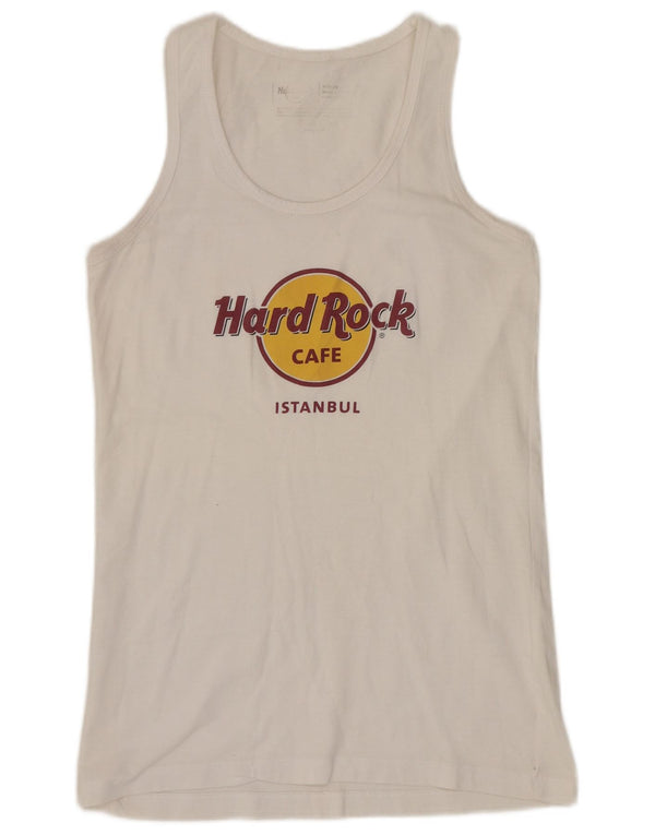 HARD ROCK CAFE Womens Istanbul Graphic Vest Top UK 12 Medium White Cotton