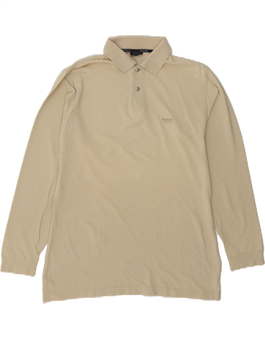 TRUSSARDI Mens Long Sleeve Polo Shirt Medium Beige Cotton Vintage Trussardi and Second-Hand Trussardi from Messina Hembry 