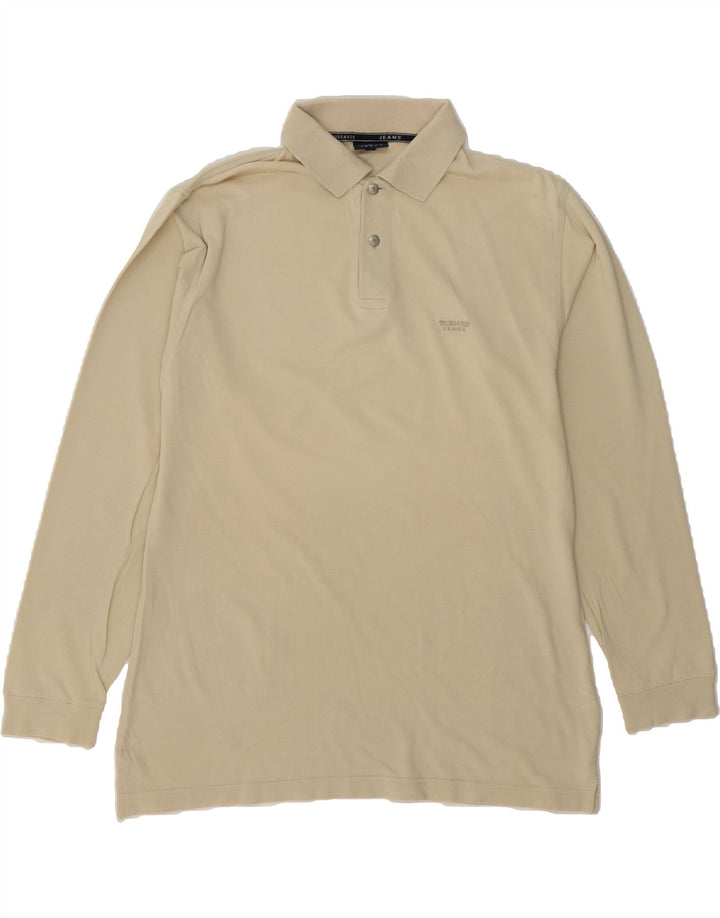 TRUSSARDI Mens Long Sleeve Polo Shirt Medium Beige Cotton Vintage Trussardi and Second-Hand Trussardi from Messina Hembry 