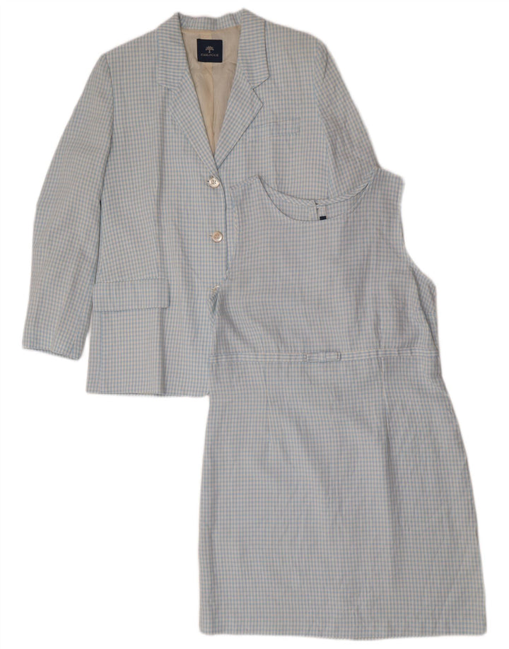 Vintage ženski dvodijelni set s 3 gumba IT 46, velika plava viskoza od ginghama
