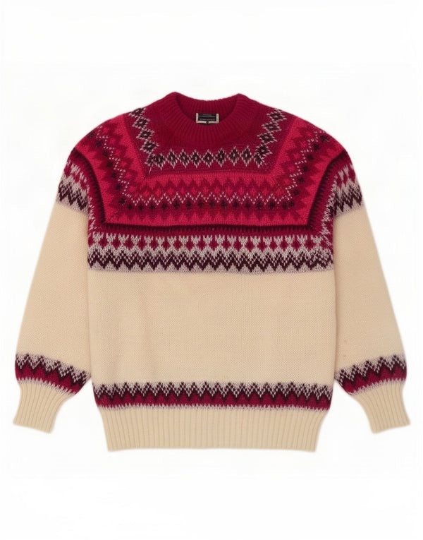 Vintage ženski džemper s okruglim izrezom UK 12 srednje bijele boje Fair Isle