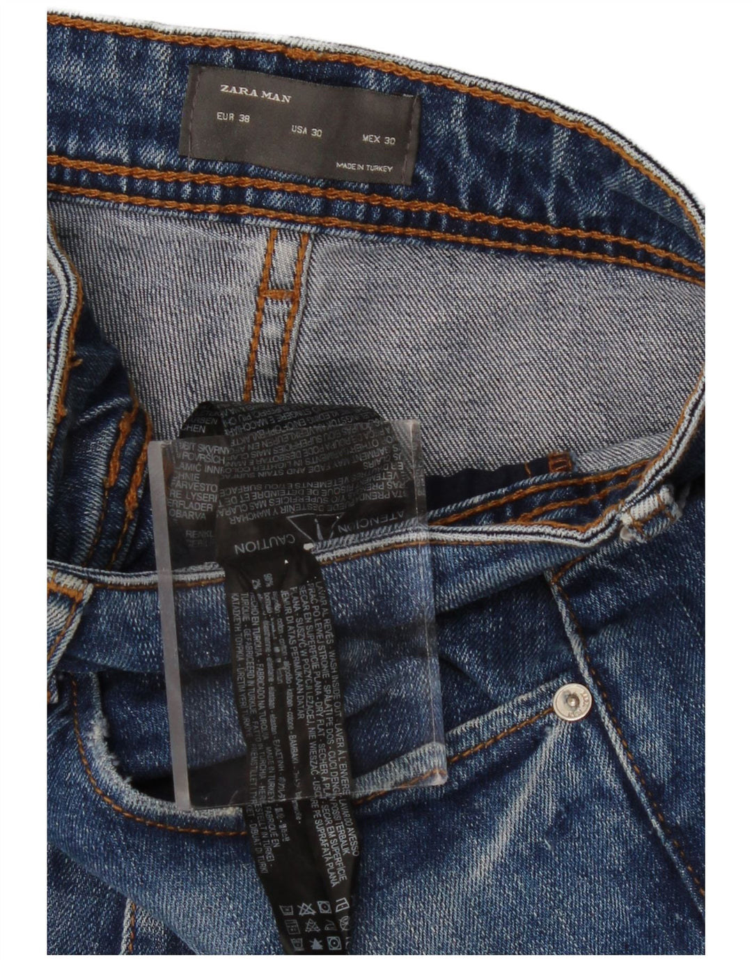 ZARA muške otkinute skraćene traperice EU 38 male W30 L26 plavi pamuk