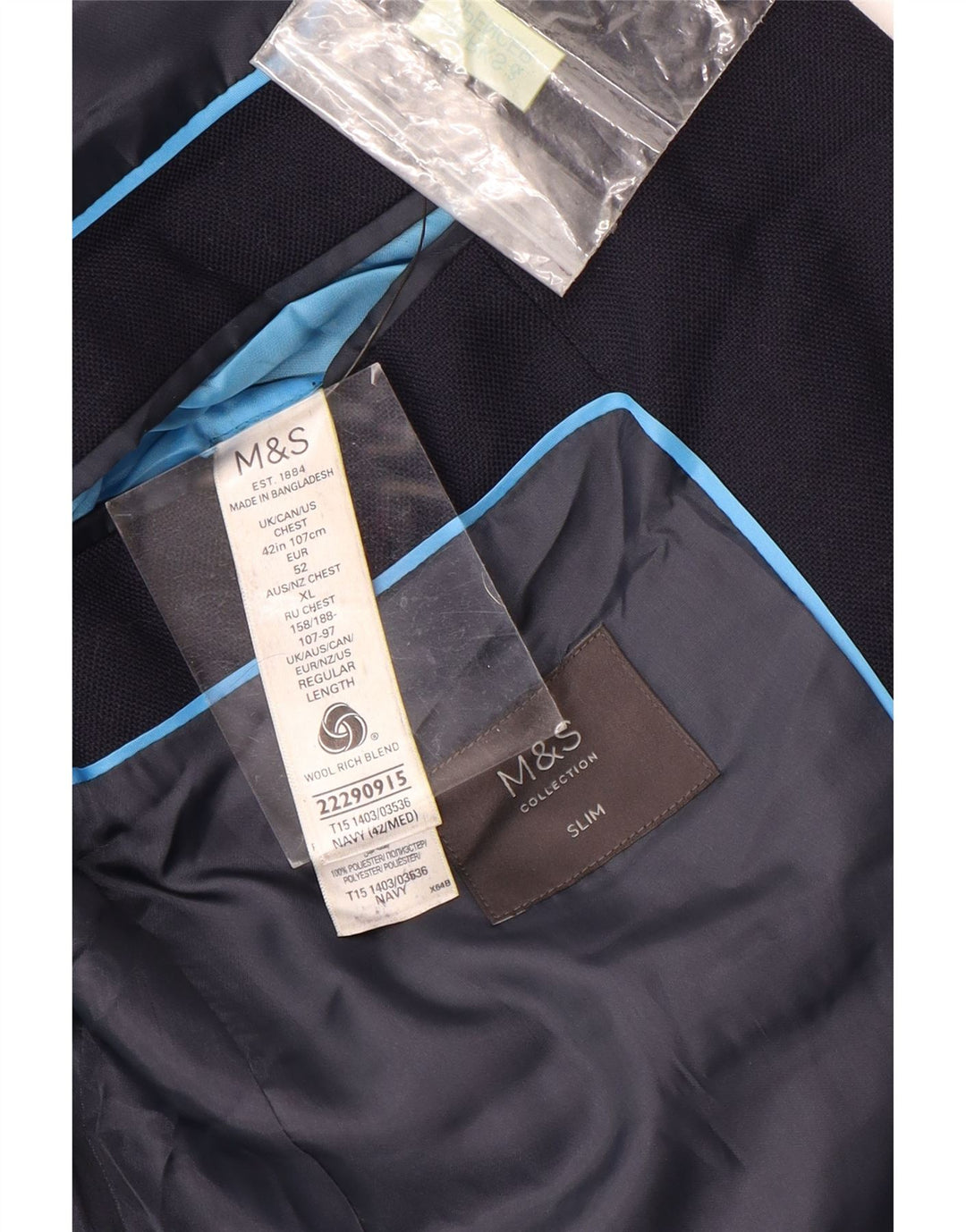 Marks & Spencer muška uska jakna sa 2 gumba UK 42 XL tamnoplava vuna