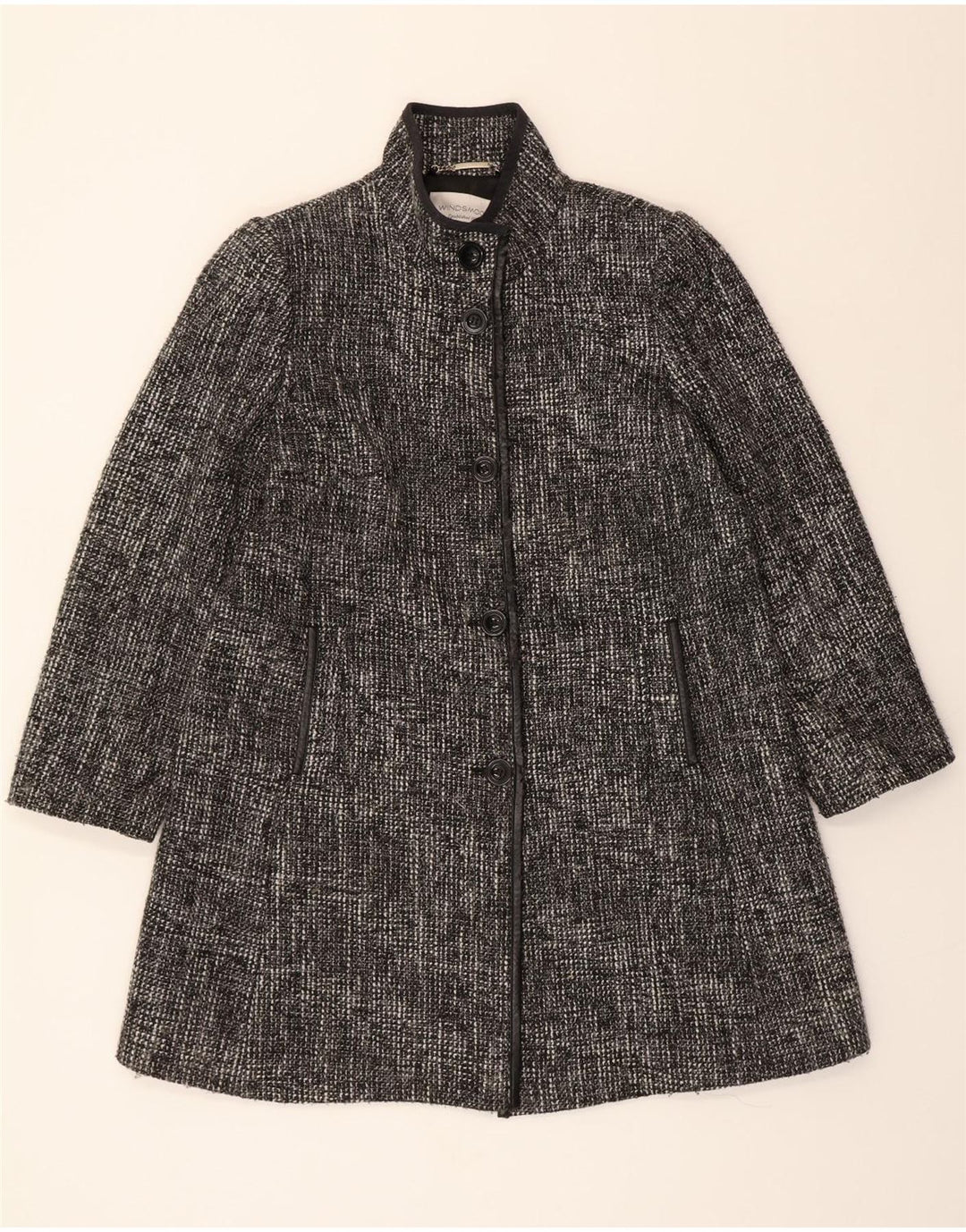 WINDSMOOR Womens Overcoat UK 16 Large Black Flecked Polyester Vintage Windsmoor and Second-Hand Windsmoor from Messina Hembry 
