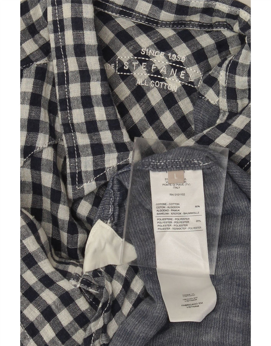 Stefanel muška vester košulja velika mornarsko plava gingham pamuk