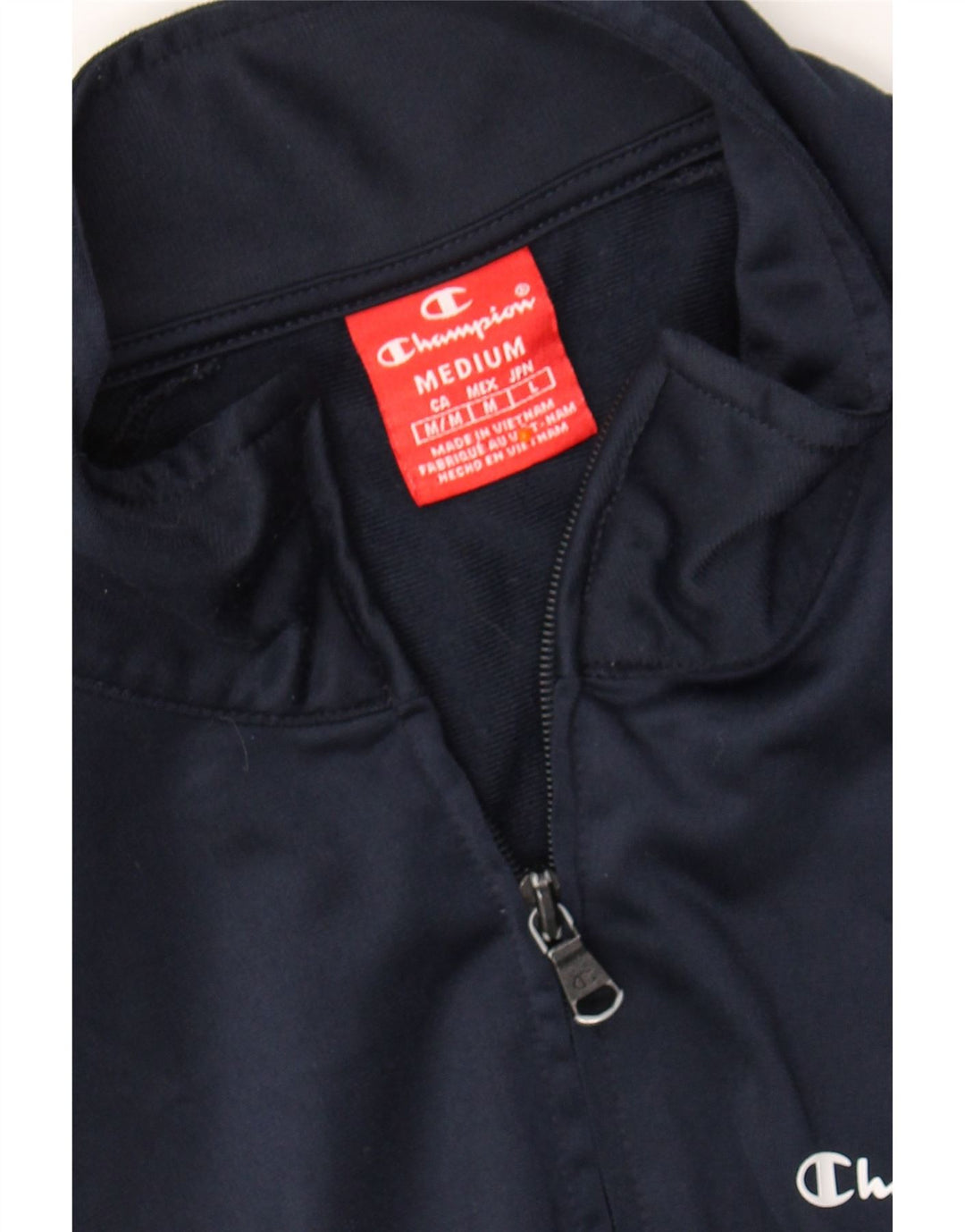 CHAMPION Womens Graphic Tracksuit Top Jacket UK 14 Medium Navy Blue Vintage Champion and Second-Hand Champion from Messina Hembry 