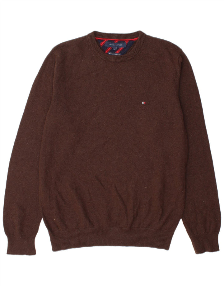 Tommy Hilfiger muški džemper s okruglim izrezom srednje smeđe janjeće vune