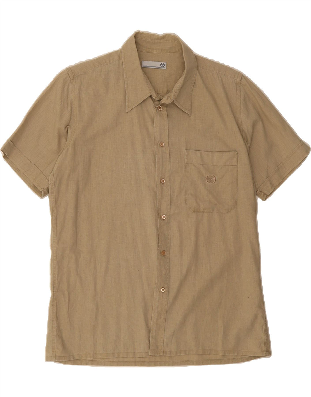 SERGIO TACCHINI Mens Short Sleeve Shirt Medium Beige Vintage Sergio Tacchini and Second-Hand Sergio Tacchini from Messina Hembry 