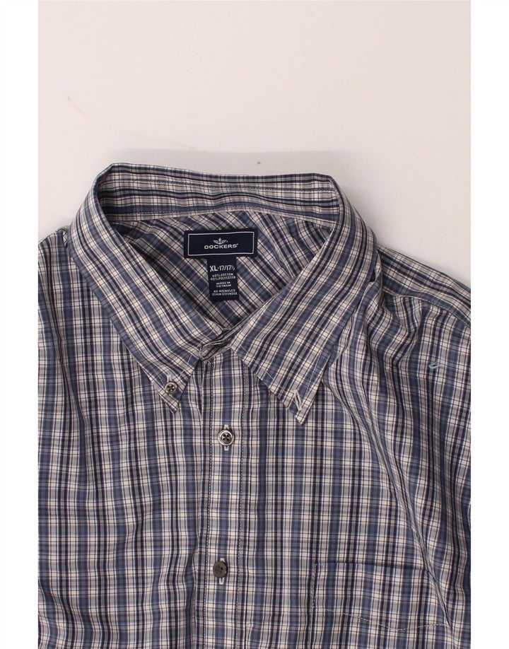 DOCKERS Mens Shirt Size 17 1/2 XL Blue Check Cotton Vintage Dockers and Second-Hand Dockers from Messina Hembry 