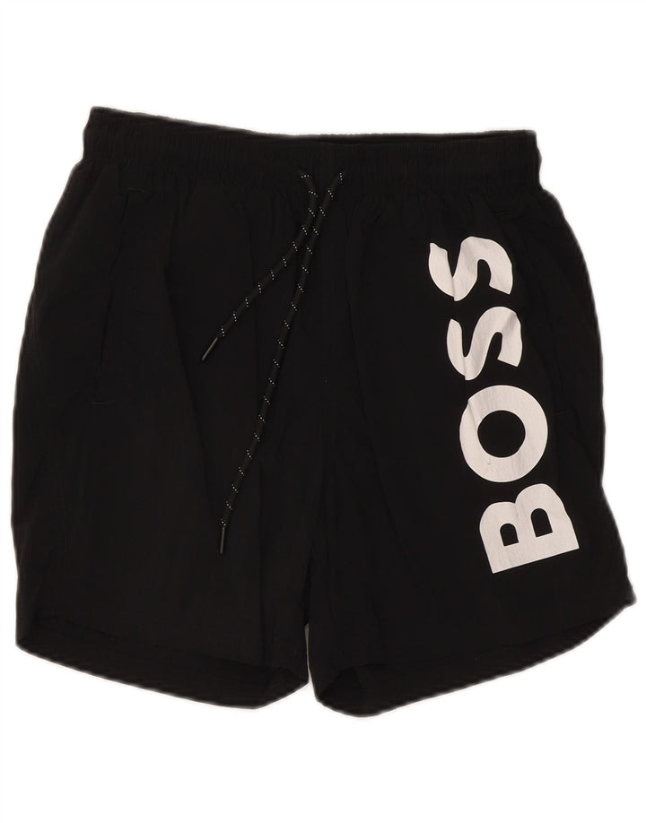 Male crne poliamidne muške kratke hlače za kupanje Hugo Boss s grafičkim motivima