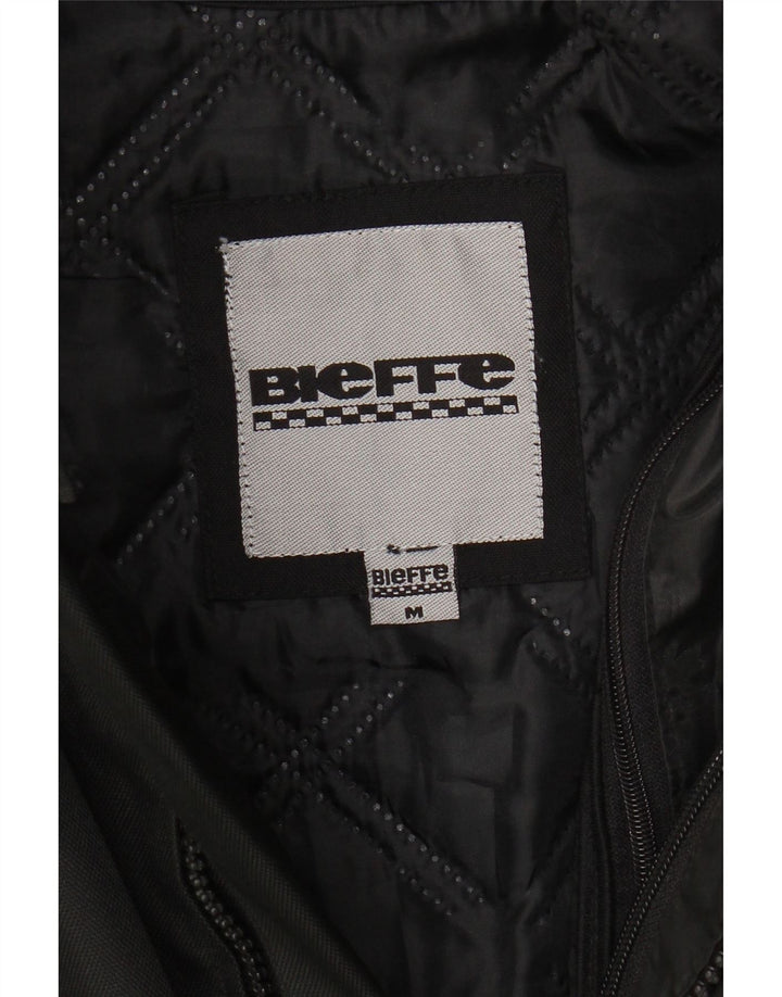 BIEFFE Mens Graphic Bomber Jacket UK 38 Medium Black Colourblock Vintage Bieffe and Second-Hand Bieffe from Messina Hembry 
