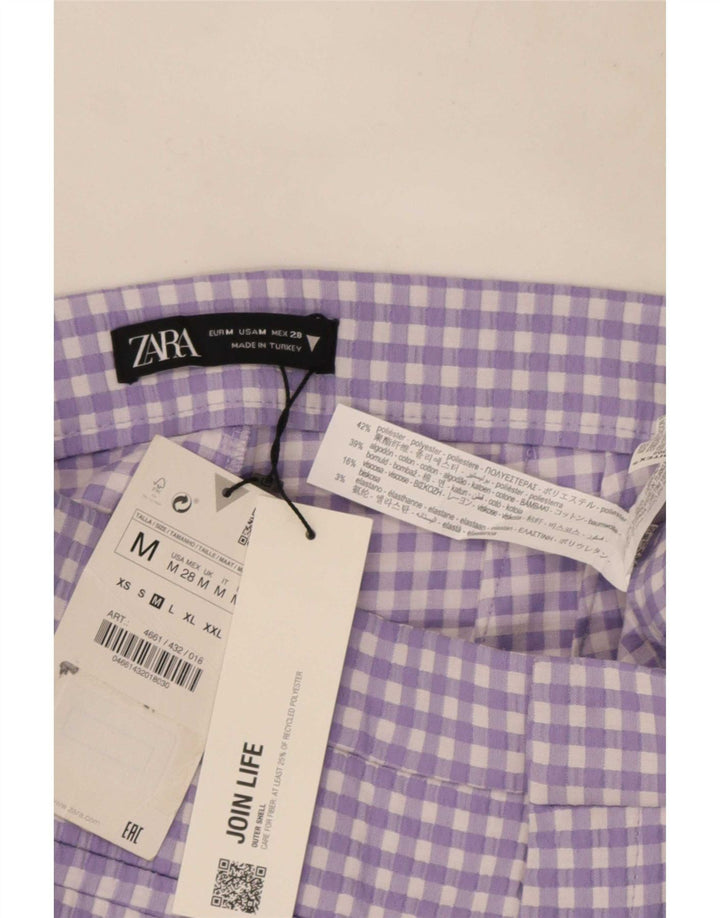 Skraćene ženske hlače Zara Bootcut srednje veličine W28 L25 ljubičasta gingham