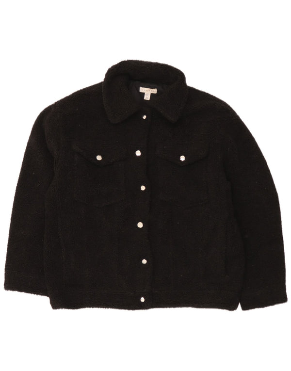 Topshop ženska prekomjerna bomber jakna od flisa UK 14 srednji crni poliester