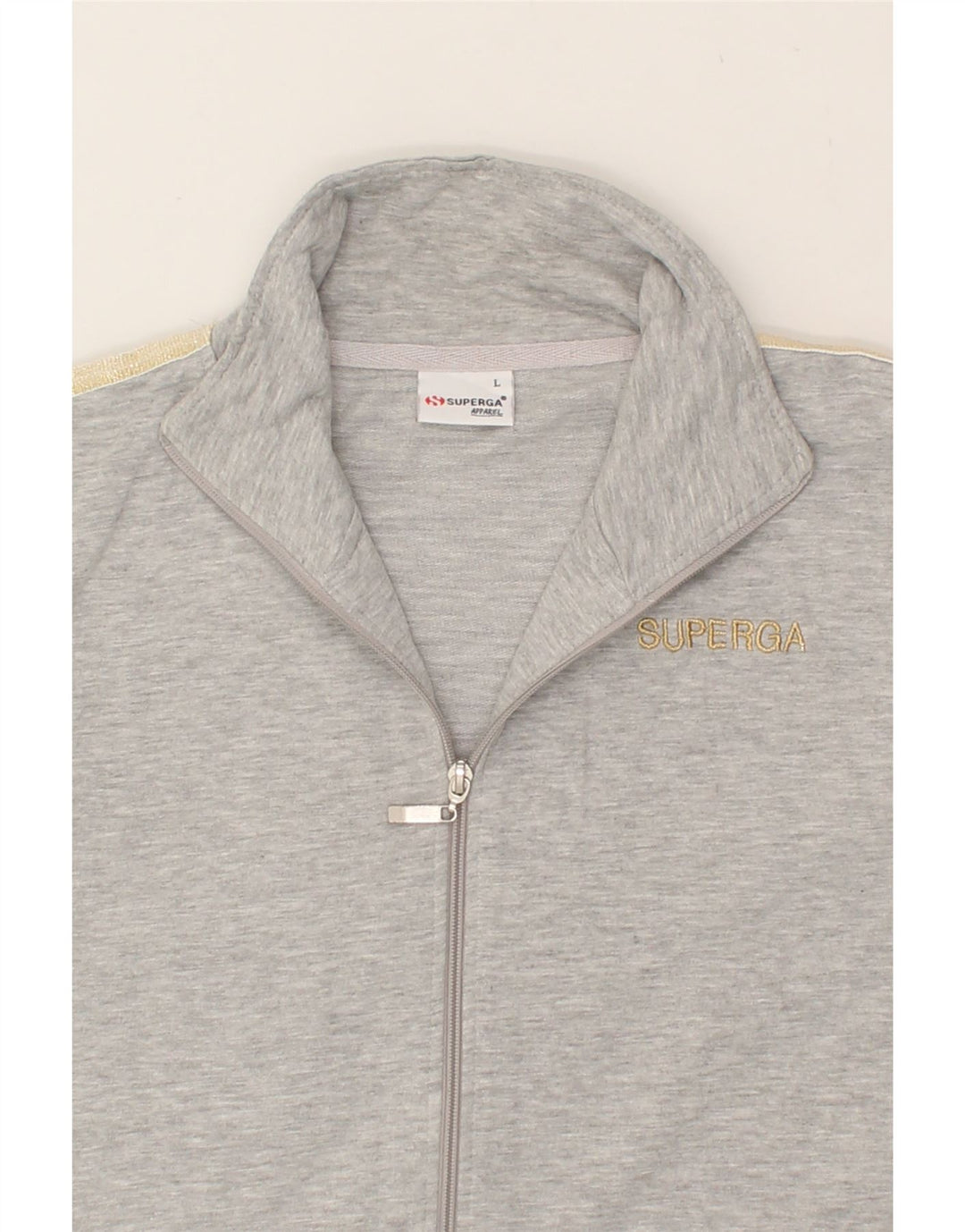 SUPERGA Womens Graphic Tracksuit Top Jacket UK 16 Large Grey Cotton Vintage Superga and Second-Hand Superga from Messina Hembry 