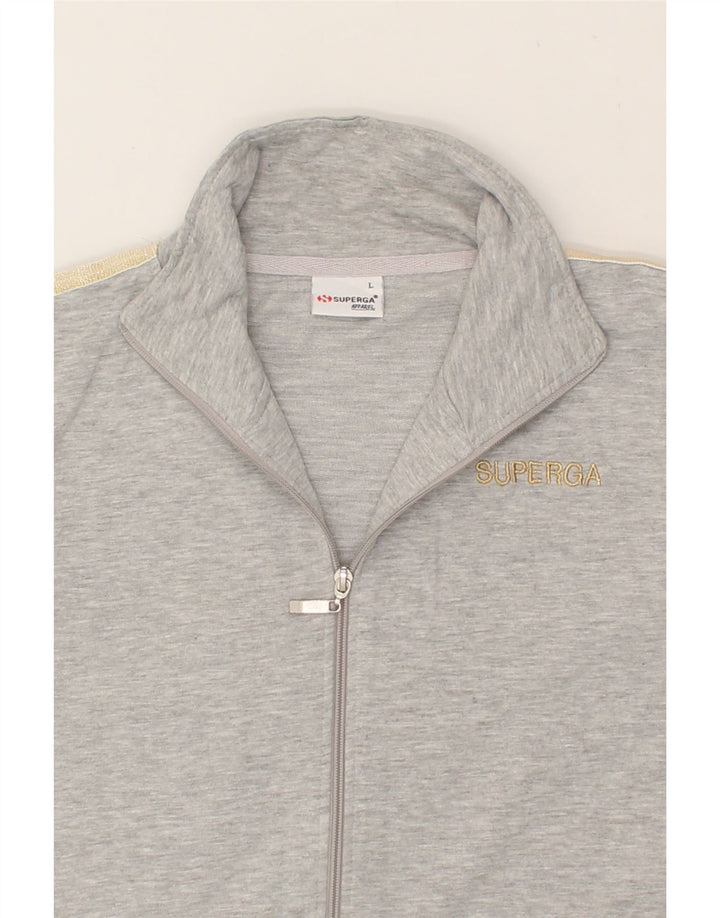 SUPERGA Womens Graphic Tracksuit Top Jacket UK 16 Large Grey Cotton Vintage Superga and Second-Hand Superga from Messina Hembry 