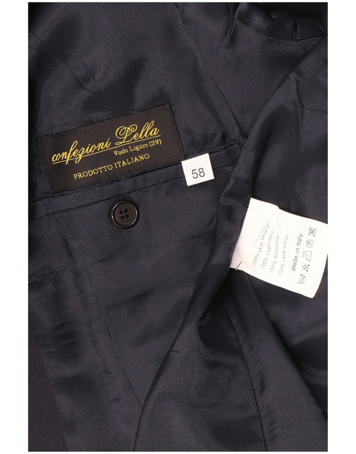 Vintage muški sako s dvostrukim kopčanjem IT 58 4XL tamnoplava djevičanska vuna