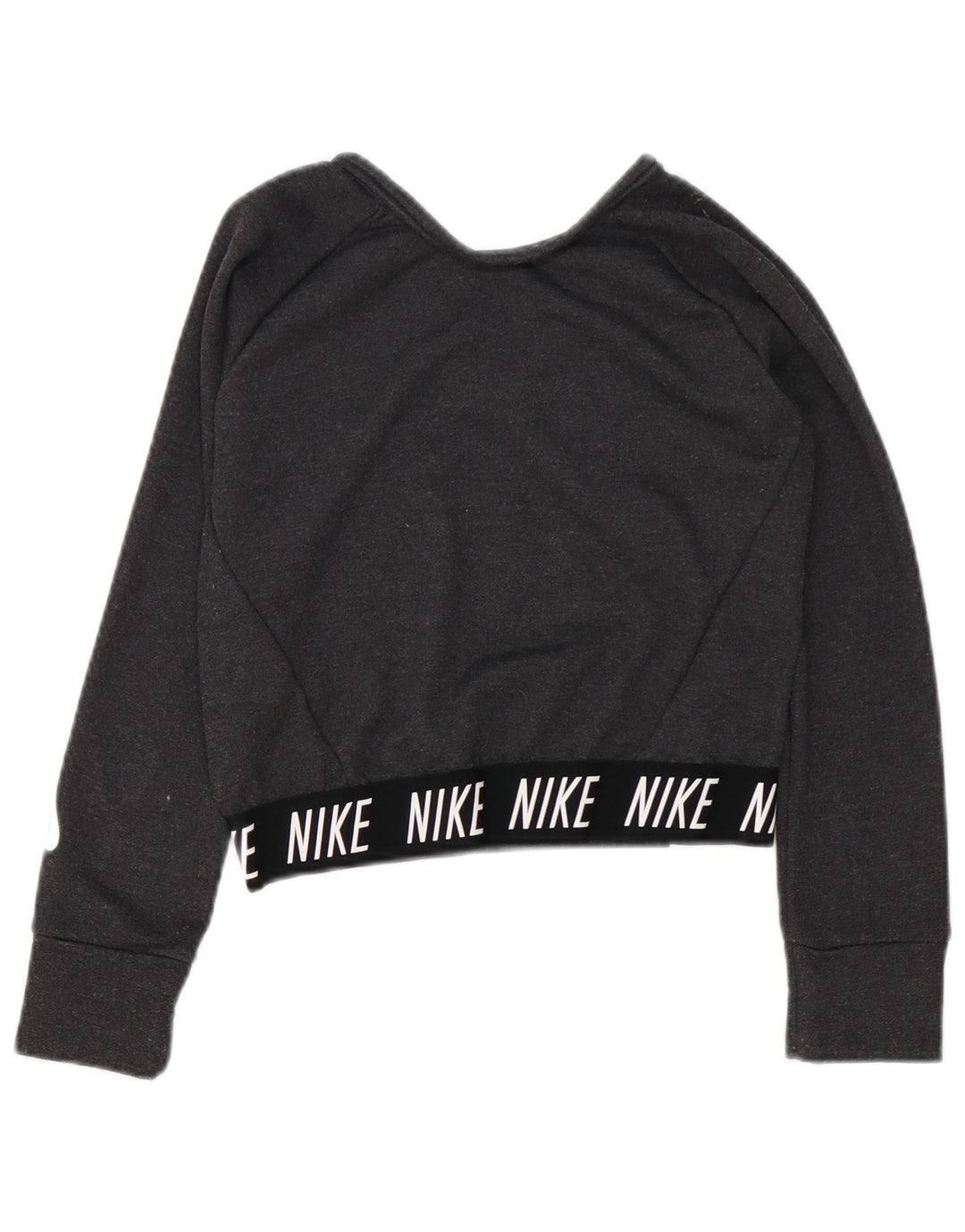NIKE Girls Crop Graphic Sweatshirt Jumper 10-11 Years Medium Grey