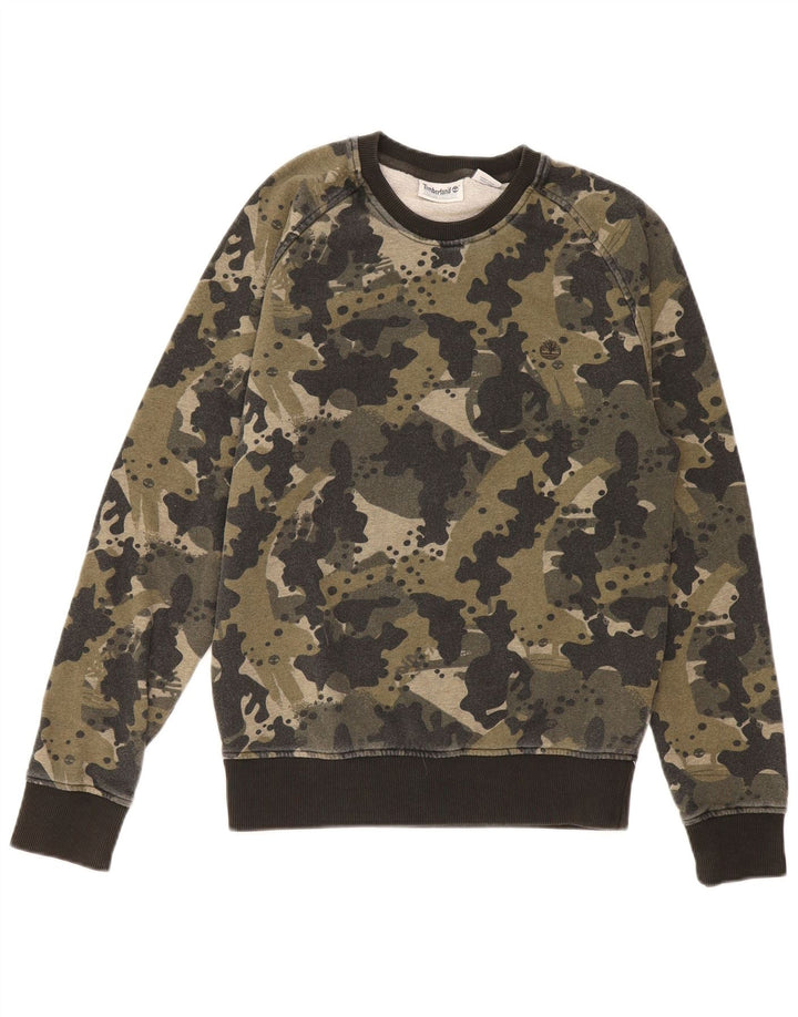 TIMBERLAND Mens Sweatshirt Jumper Small Khaki Camouflage Cotton