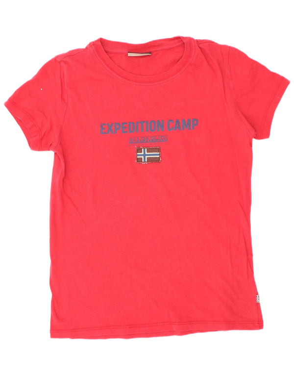 Napapijri Boys Geographic Graphic T-Shirt Majica 7-8 Years Red Pamuk