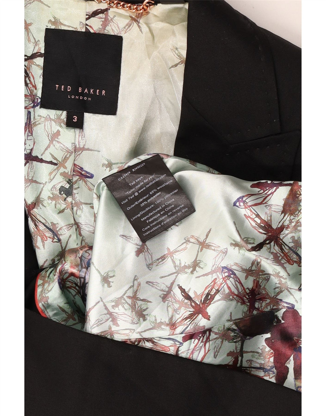 Ted Baker Ženska jakna s 1 gumbom, srednja crna vunena jakna, veličina 3