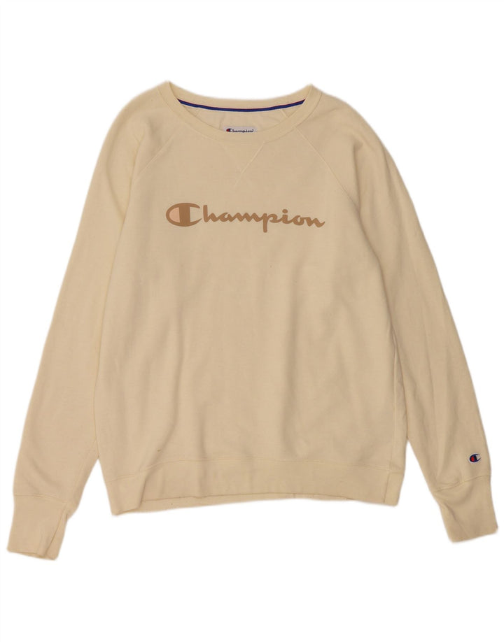CHAMPION Womens Graphic Sweatshirt Jumper UK 18 XL Off White Polyester