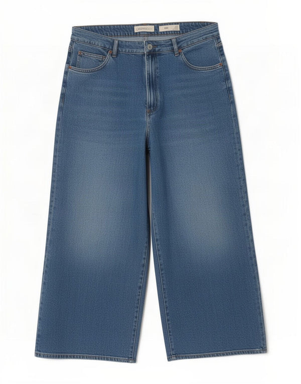 Marks & Spencer Womens High Waist Wide Leg Jeans UK 16 Large W36 L22 Blue