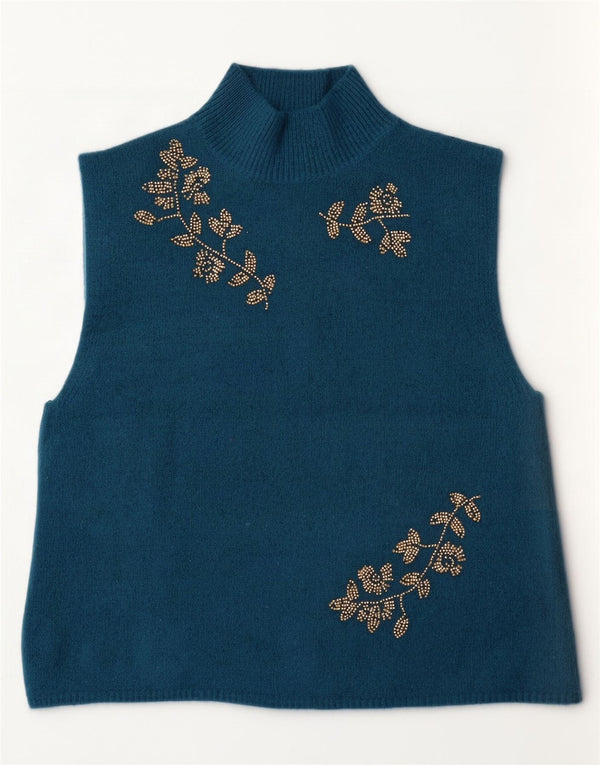 Zara Womens Vest Tank Top UK 16 Large Blue Floral Acrylic