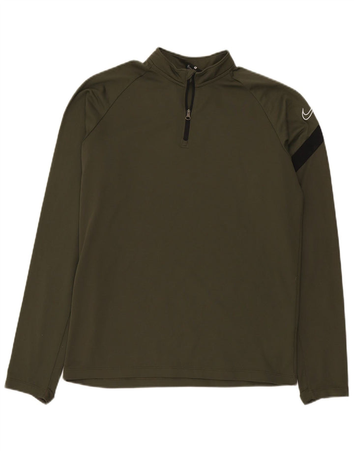 Nike Boys Zip Neck Pullover Top Trenirka 13-14 Years XL Khaki Colourblock