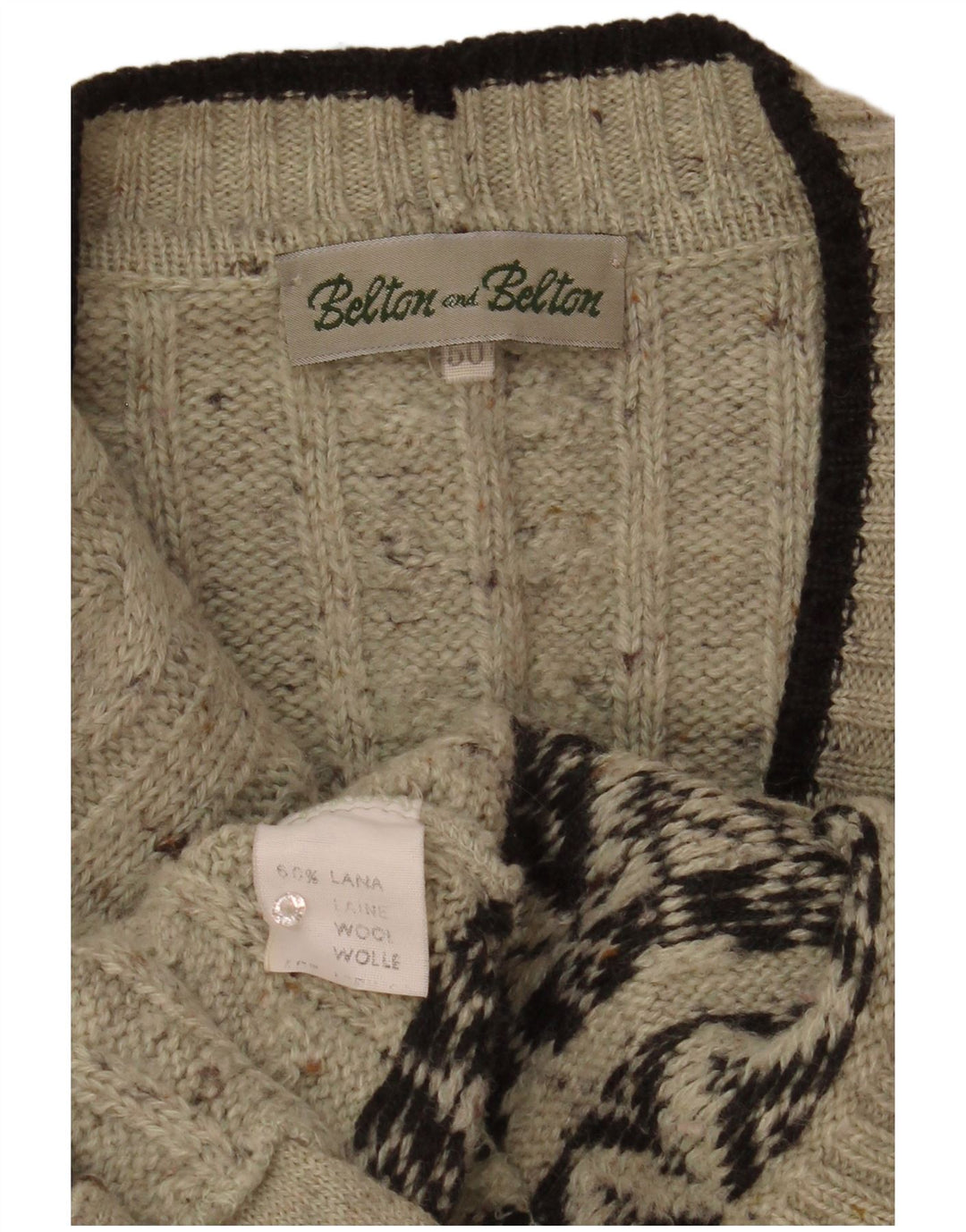 Vintage muški kardigan džemper IT 50 Srednje siva Fair Isle vuna
