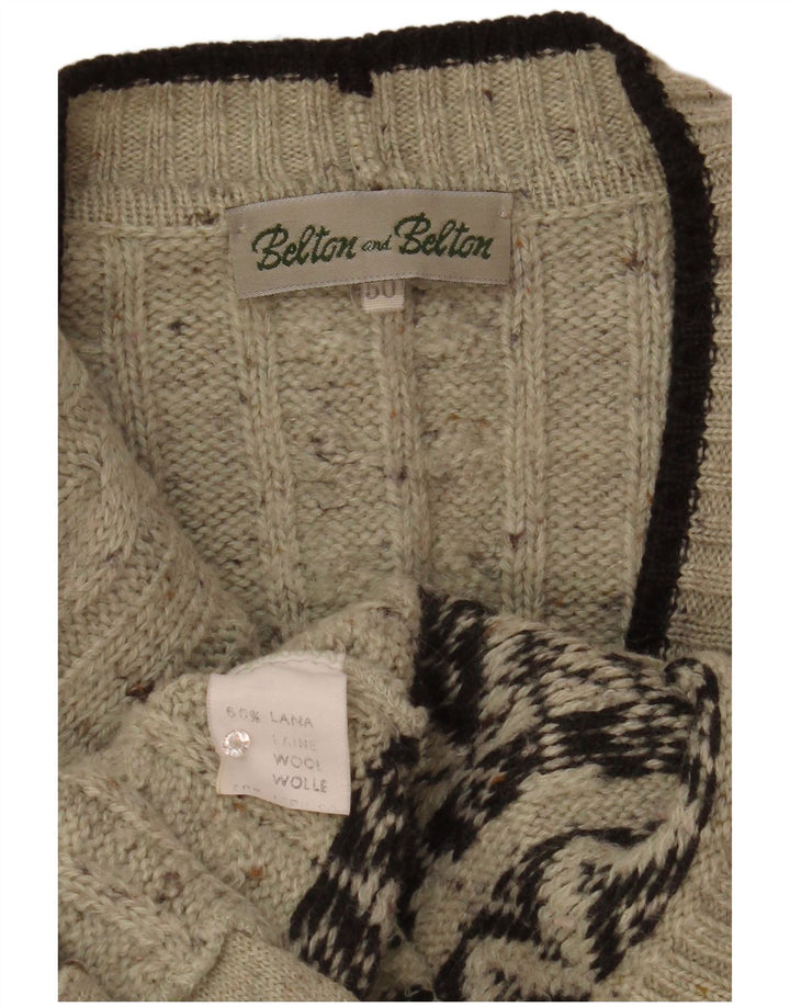 Vintage muški kardigan džemper IT 50 Srednje siva Fair Isle vuna