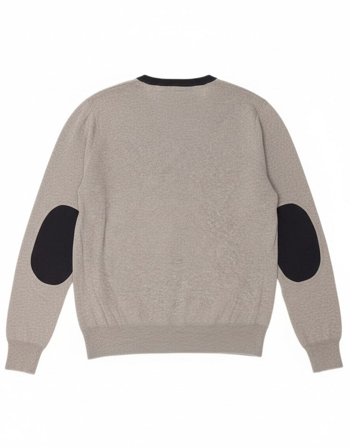 REFRIGUE Mens V-Neck Jumper Sweater Medium Grey Colourblock Cotton