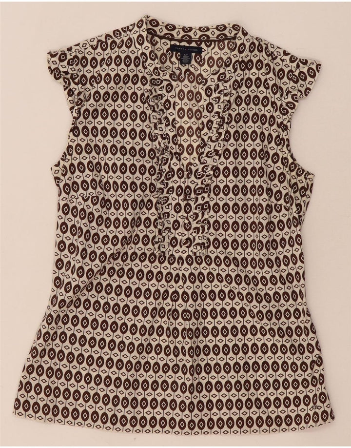 Tommy Hilfiger Ženska prednja bluza s volanima Top UK 10 Small Brown Geometric