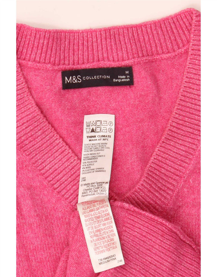 Marks & Spencer ženski džemper s V-izrezom UK 14 srednje ružičasti poliester