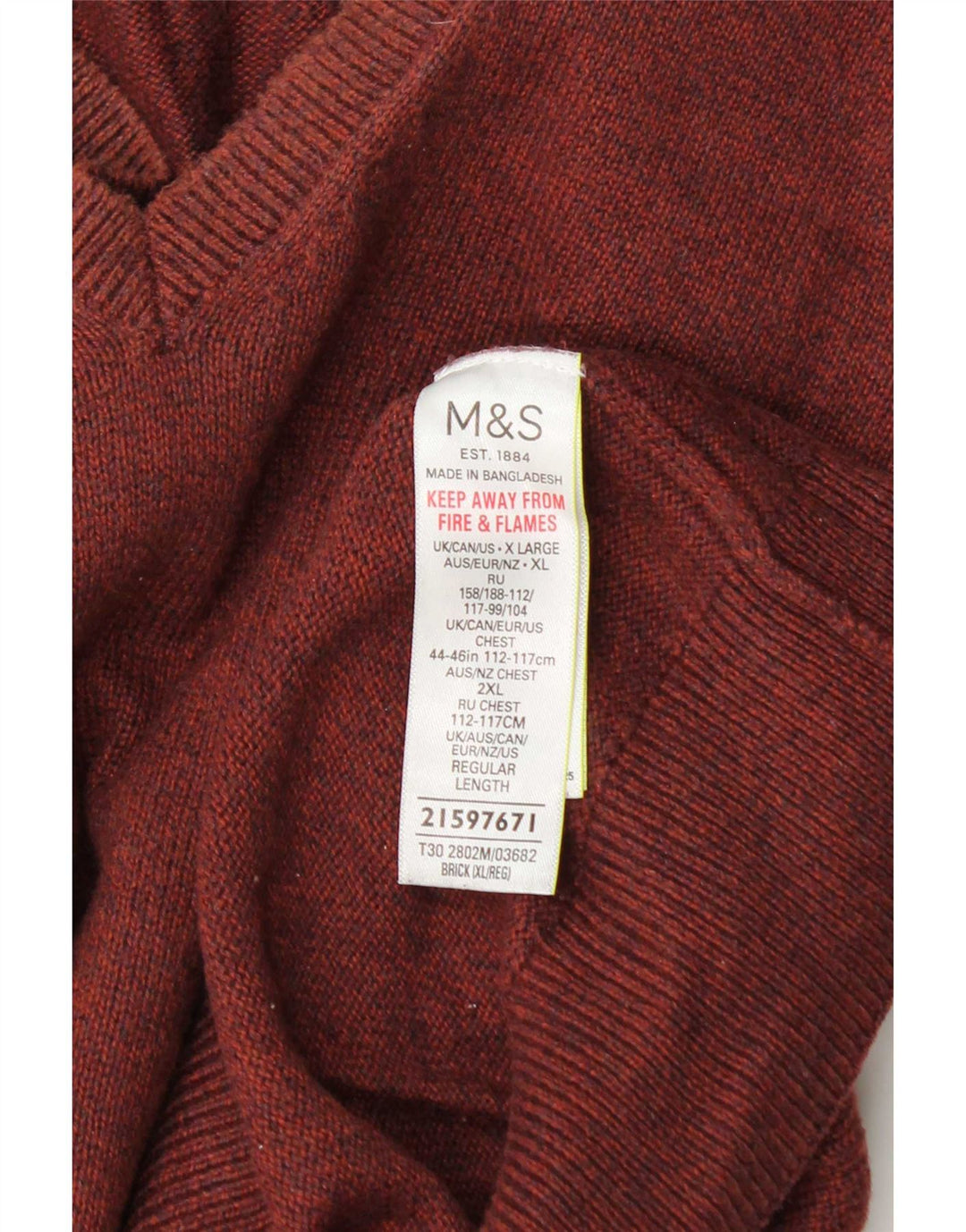 Marks & Spencer muški džemper s V-izrezom XL smeđi pamuk