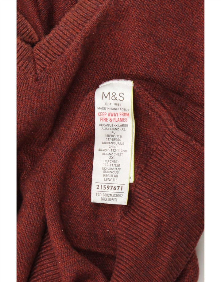 Marks & Spencer muški džemper s V-izrezom XL smeđi pamuk