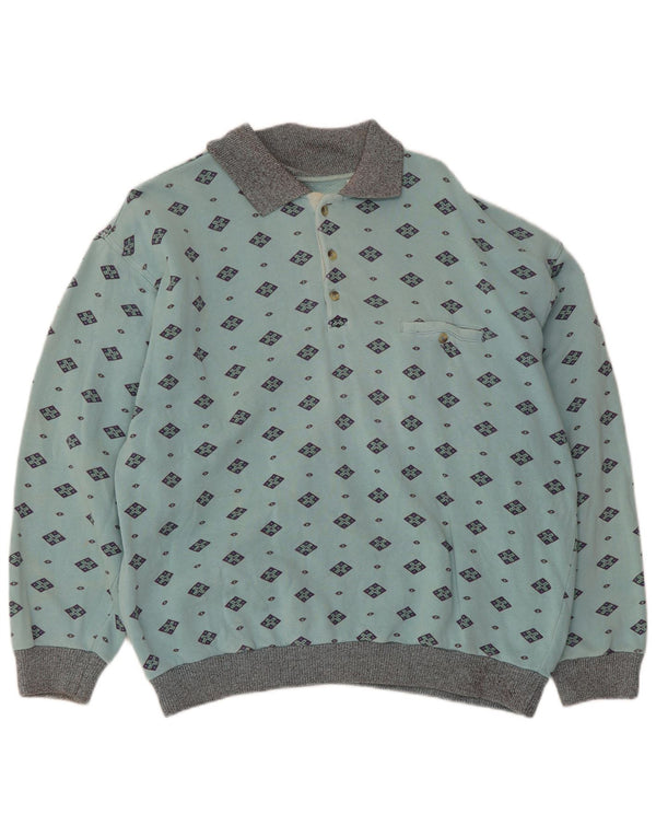 Vintage muška majica s polo izrezom Srednje plavi geometrijski pamuk