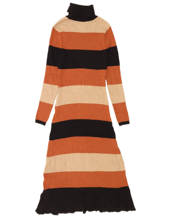 Marks & Spencer Womens Maxi Jumper Dress UK 12 Medium Brown Striped