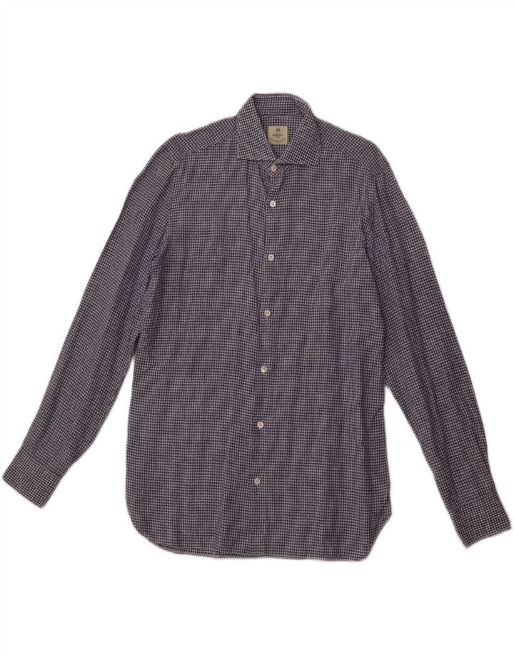 BORRELLI muška košulja veličina 40 15 3/4 srednje plava gingham pamuk