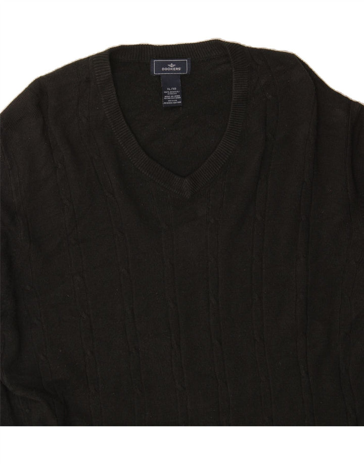 DOCKERS Mens V-Neck Jumper Sweater XL Black Acrylic Vintage Dockers and Second-Hand Dockers from Messina Hembry 