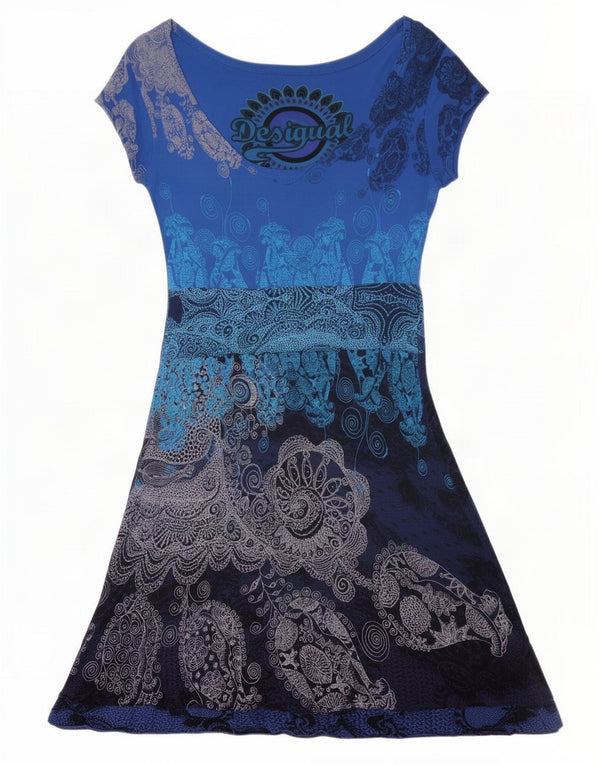 Desigual ženska haljina A-kroja s grafičkim motivima UK 10 Small Blue Paisley viskoza