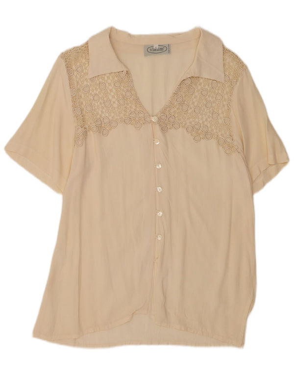 Vintage ženska košulja kratkih rukava bluza UK 20 2XL bež svila