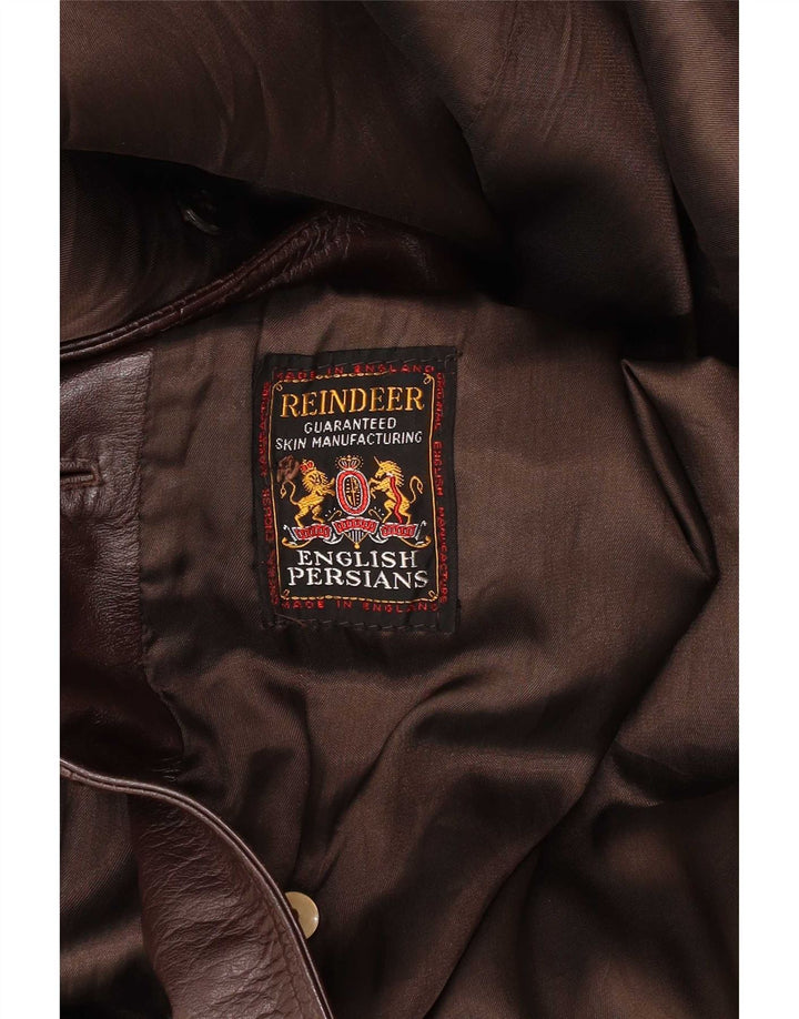 Vintage muški kožni kaput s dvorednim kopčanjem IT 56 2XL smeđi klasik
