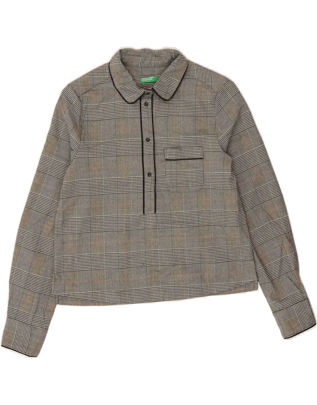 BENETTON Womens Crop Pullover Shirt UK 6 XS Grey Check Polyester Vintage Benetton and Second-Hand Benetton from Messina Hembry 