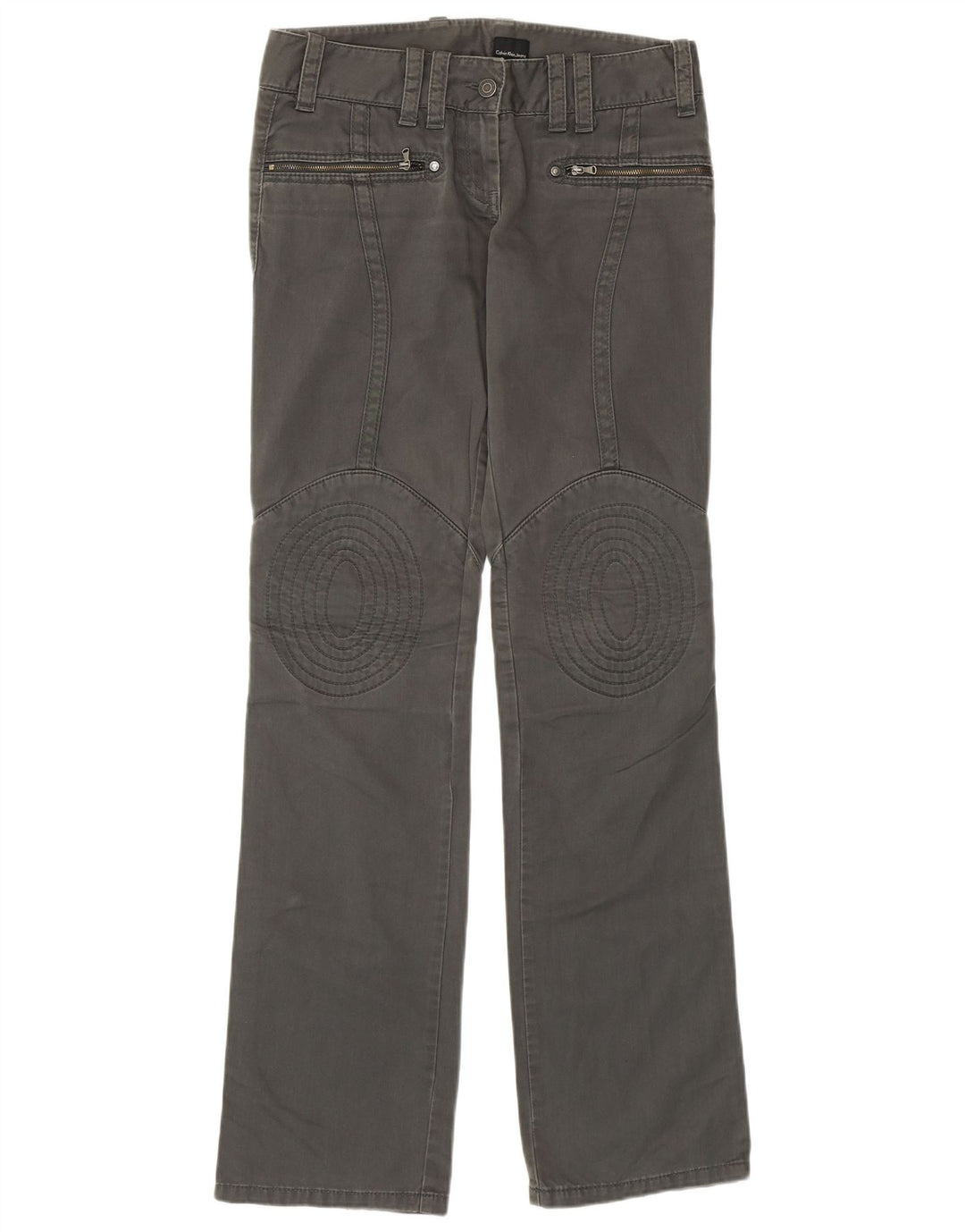 CALVIN KLEIN Ženske ravne ležerne hlače W27 L34 Sivi pamuk