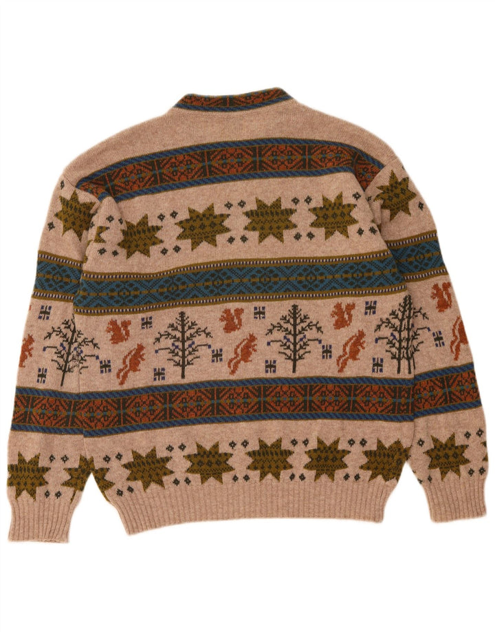 Benetton muški džemper s okruglim izrezom srednje bež boje Fair Isle vune