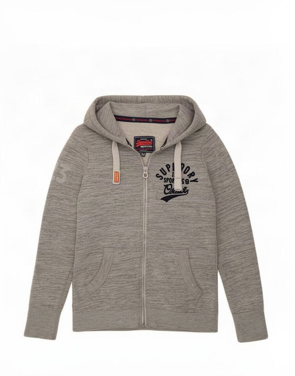 Superdry ženski džemper s kapuljačom s patentnim zatvaračem UK 14 srednje sivi flekasti pamuk