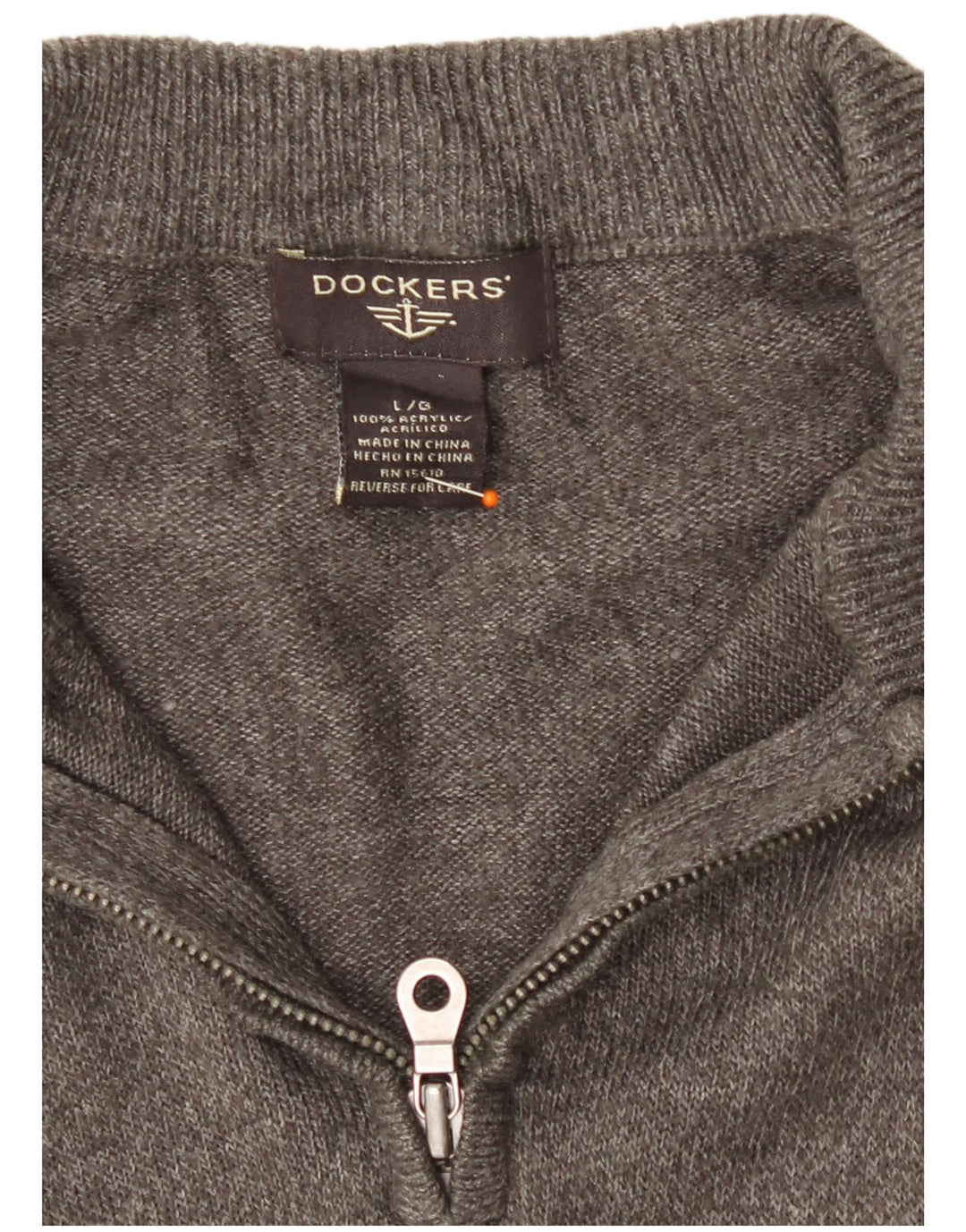 DOCKERS Mens Zip Neck Jumper Sweater Large Grey Striped Acrylic