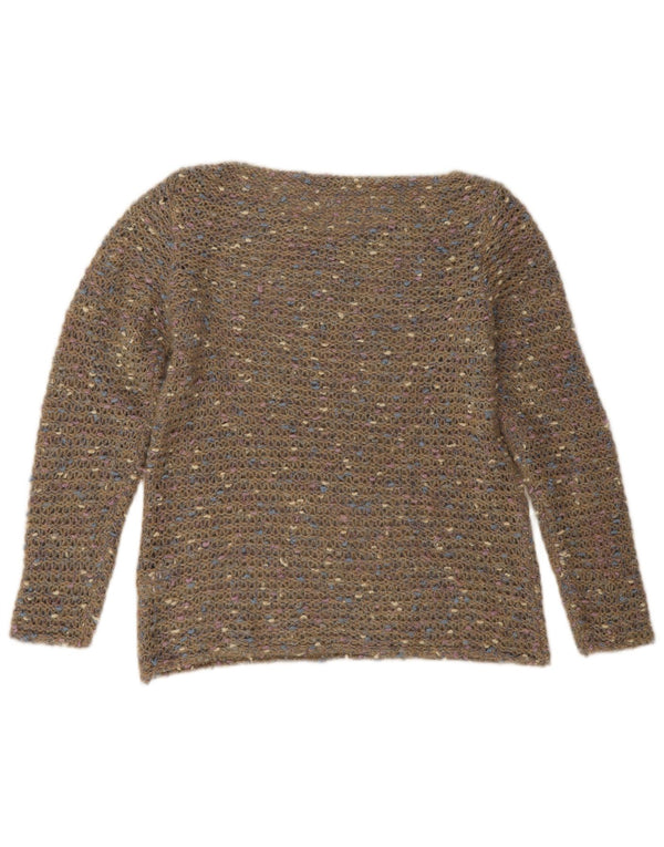 Vintage ženski džemper s morskim izrezom UK 18 XL Zeleni flekasti akril