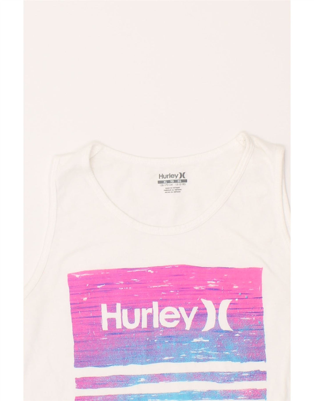 HURLEY Boys Graphic Vest Top 13-14 Years XL White Vintage Hurley and Second-Hand Hurley from Messina Hembry 